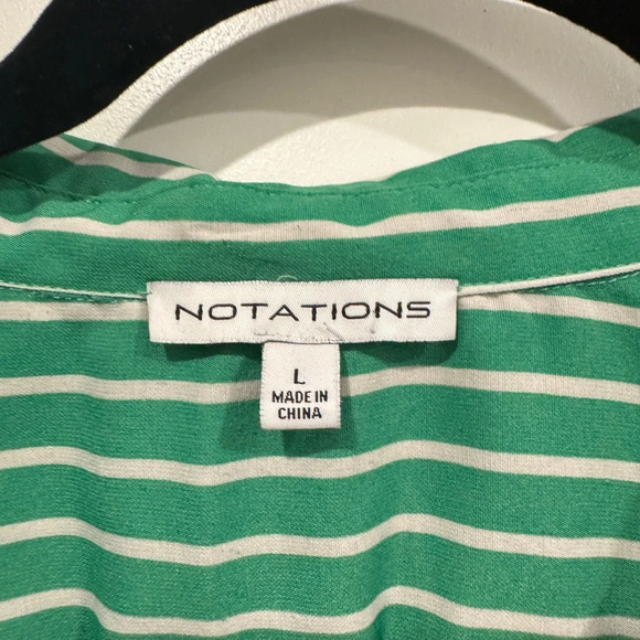 Notations Women's Green /White/Striped Button Front Dress Shirt Size L - Picture 3 of 9